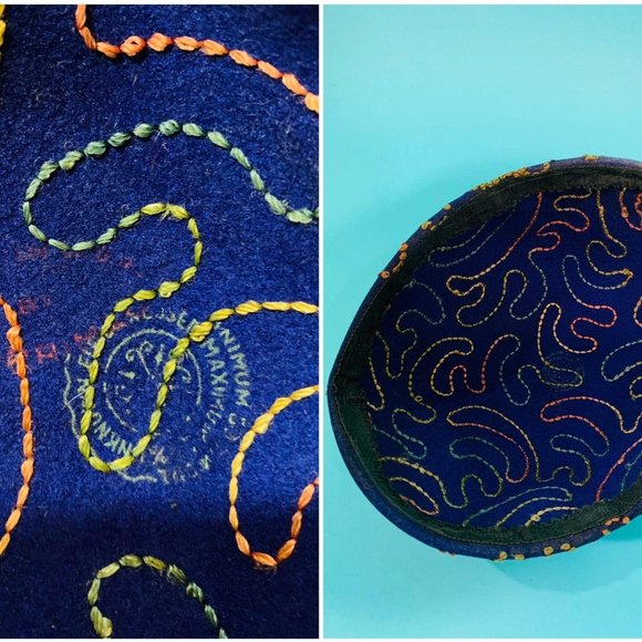 Vintage 1940s Swirl Hat Purple Colorful Stitched Beret main image 10